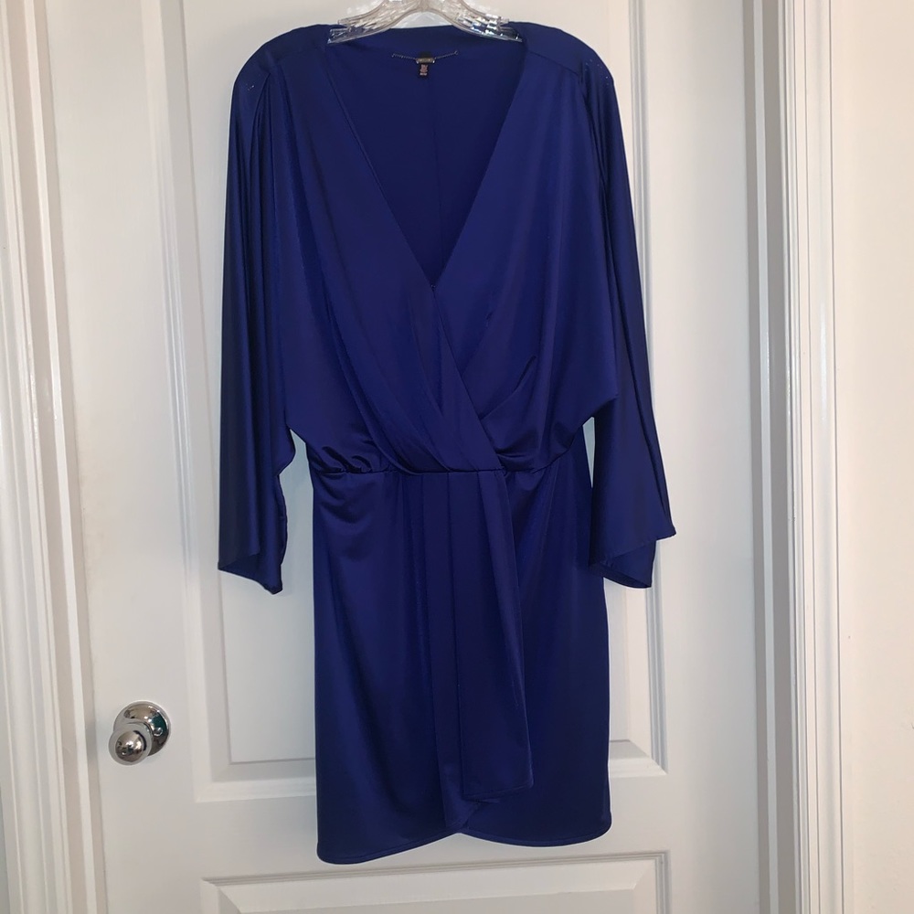 Faux wrap dolman sleeved mini dress